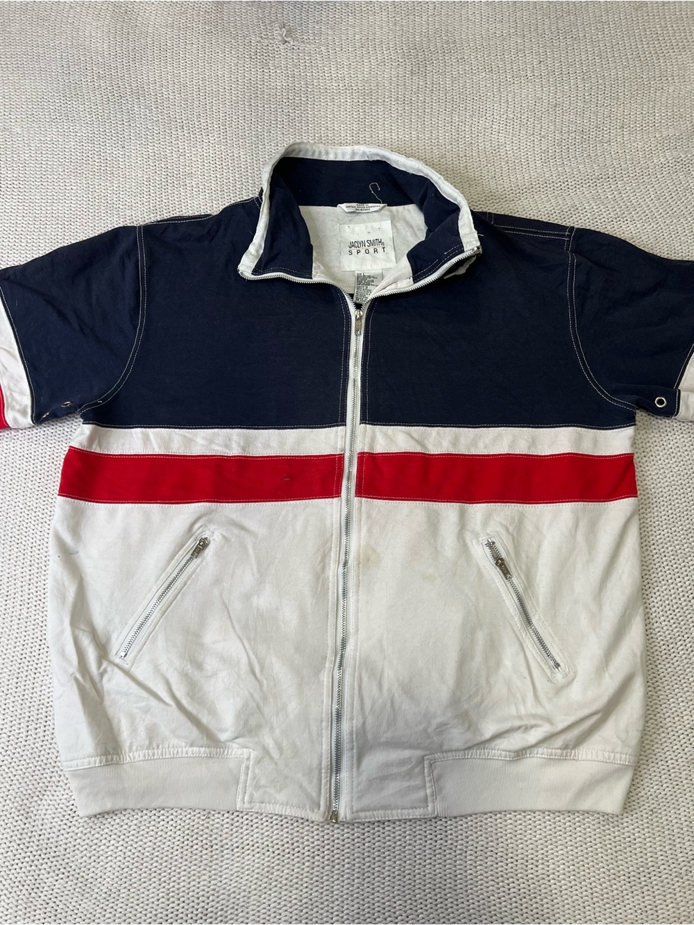 Jaclyn Smith Navy, White & Red Colorblock Zip Jacket